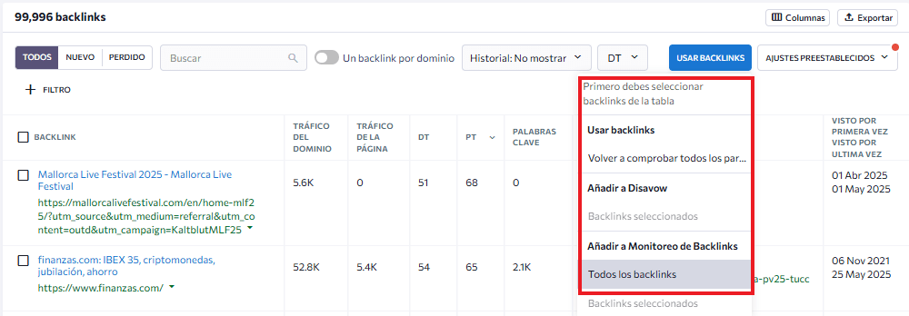 Monitoreo de backlinks