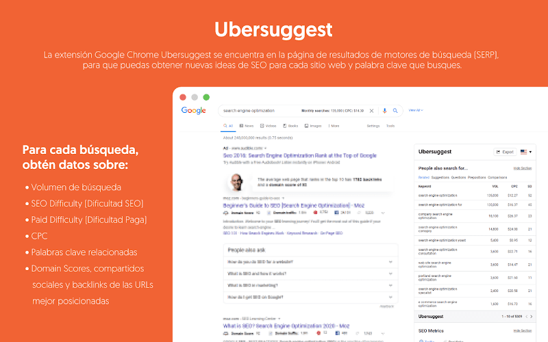 Ubersuggest extensión SEO en Google Chrome Ubersuggest extensión SEO en Google Chrome