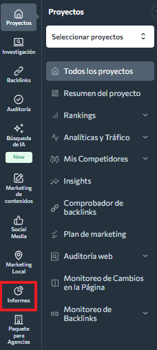Funcionalidad informes en el menú