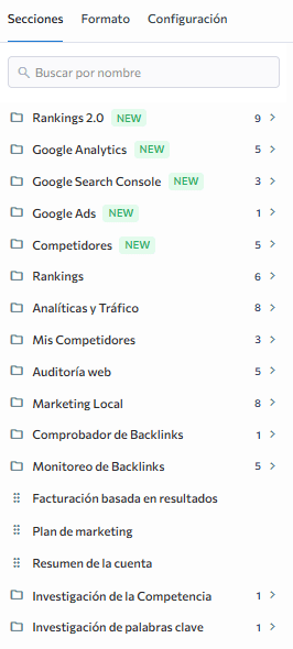 Personalizar secciones informe SEO