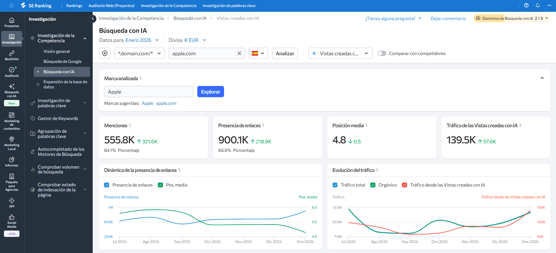 Herramienta de búsqueda con IA de SE Ranking