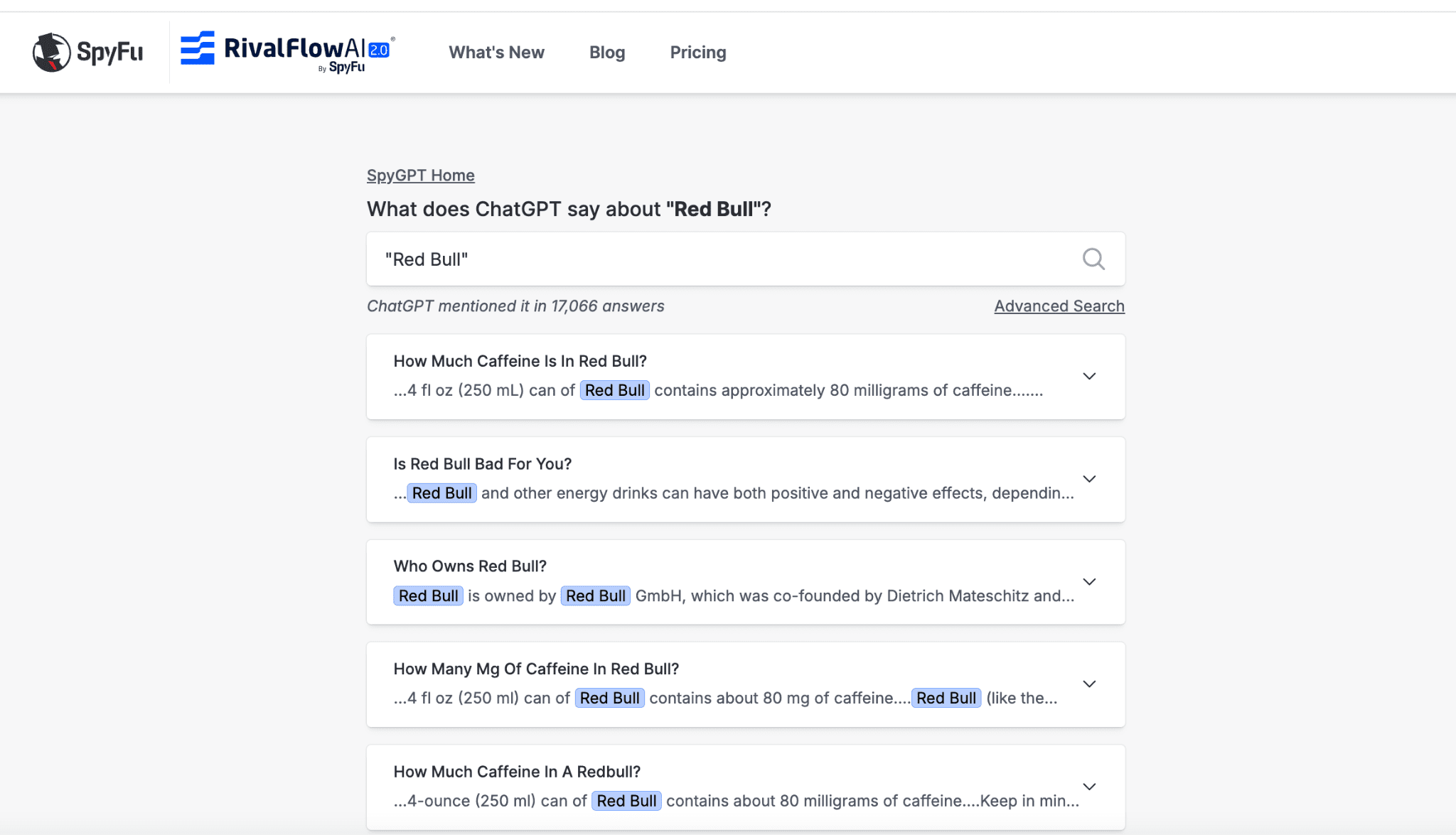 Interfaz de SpyGPT de SpyFu