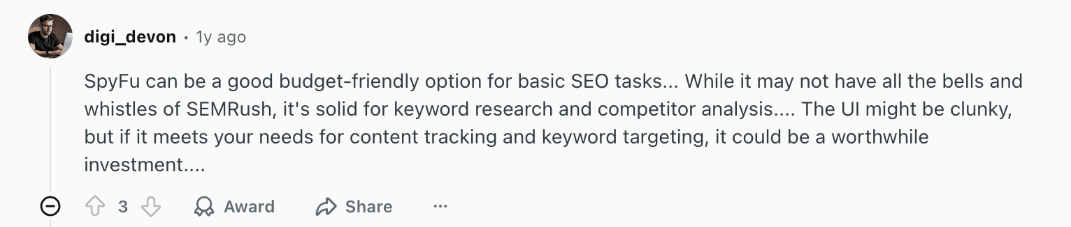 Opiniones sobre Spyfu en Reddit
