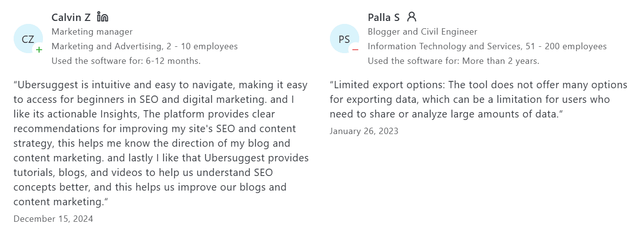 Opinión sobre Ubersuggest en Capterra