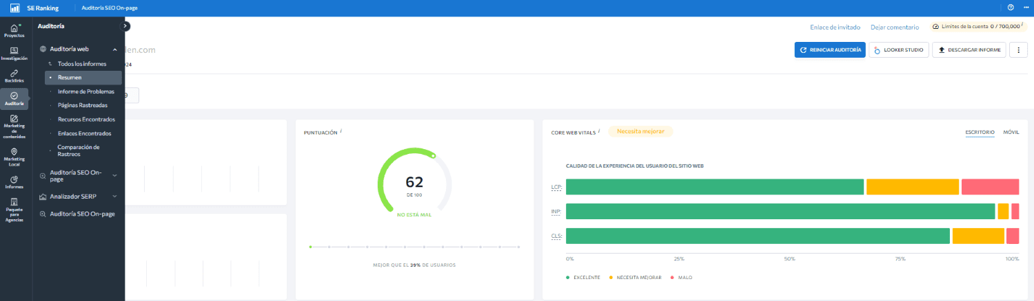 Auditoría SEO con SE Ranking