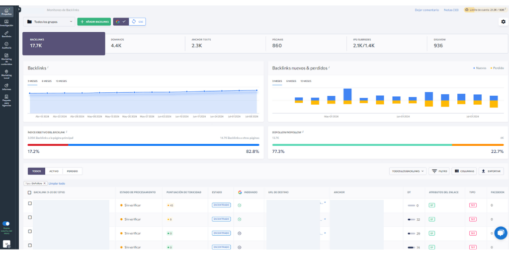 Herramienta de monitoreo de backlinks