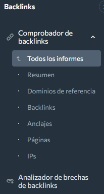 Menú Comprobador de Backlinks: cómo saber los backlinks de una web