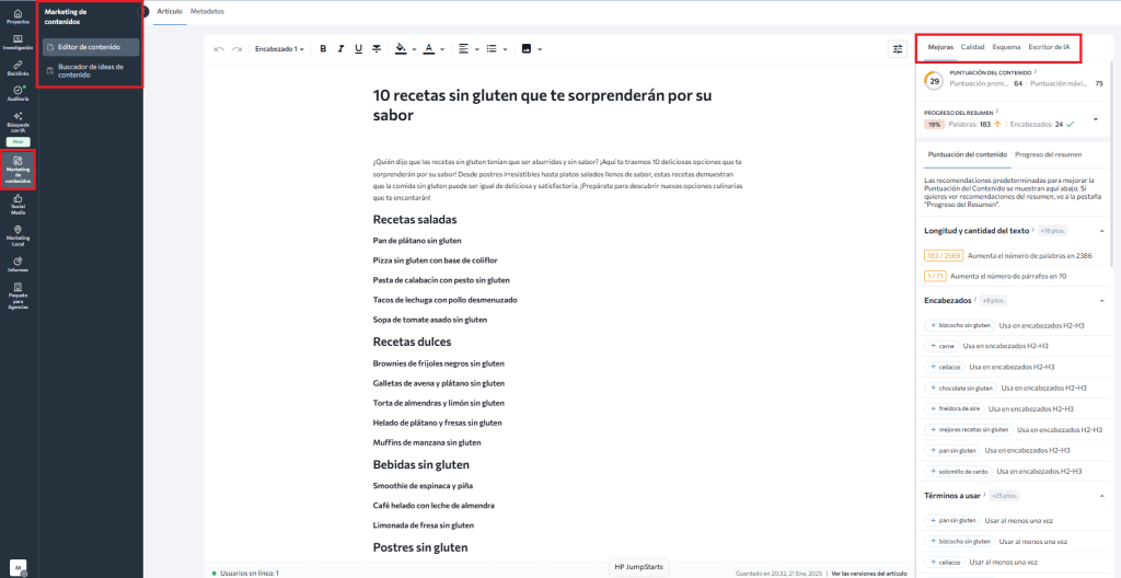 Editor de contenido con IA