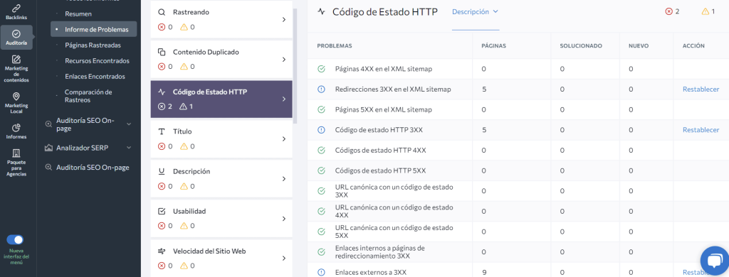 Errores código http checklist seo