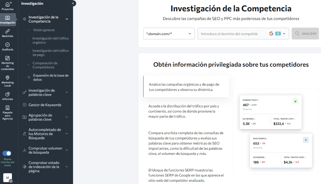 Investigación de la competencia de SE Ranking