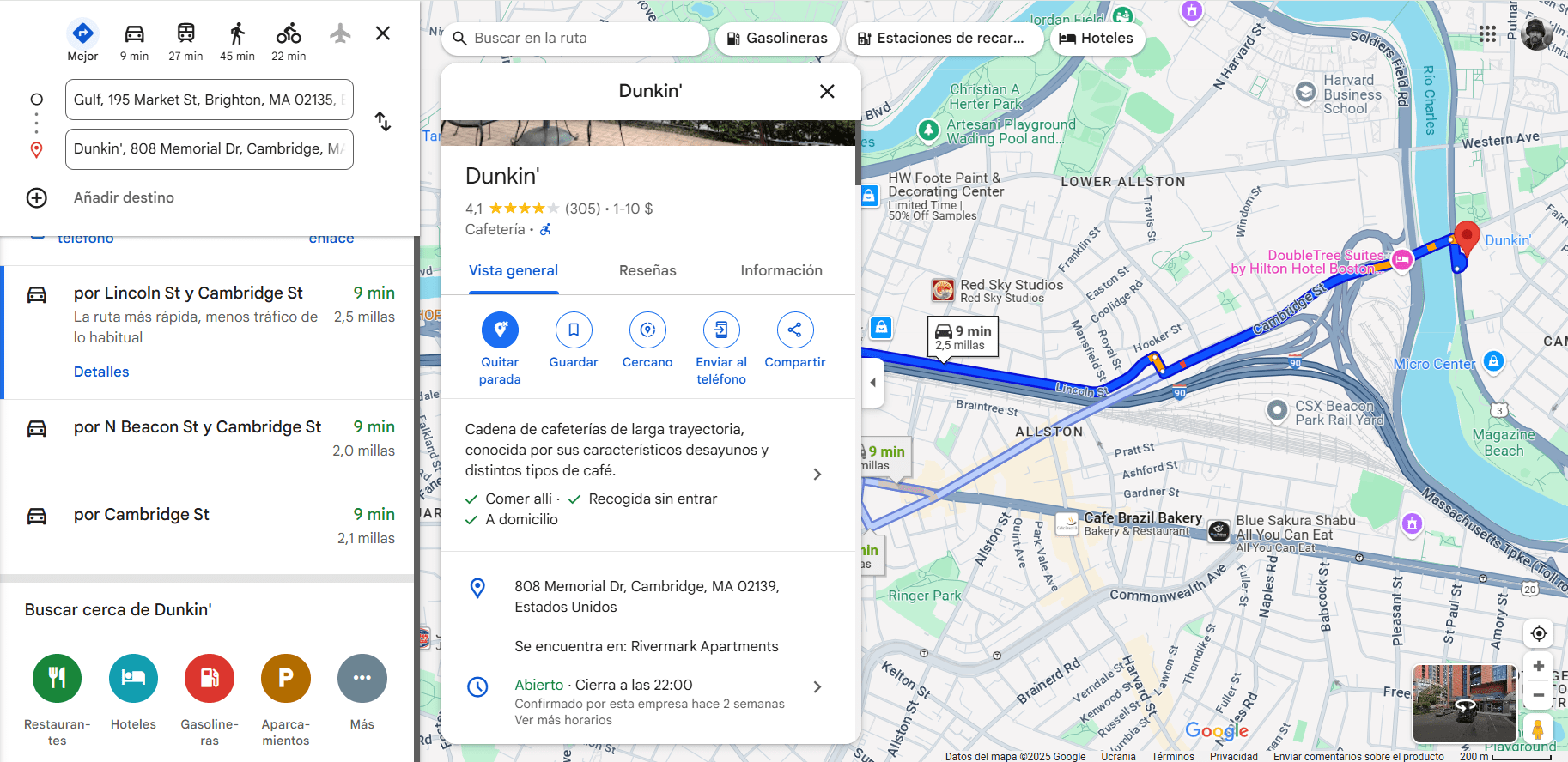 Dunkin' en Google maps