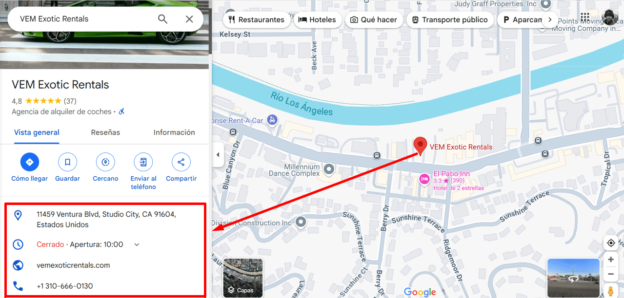 VEM Exotic Rentals en Google Maps
