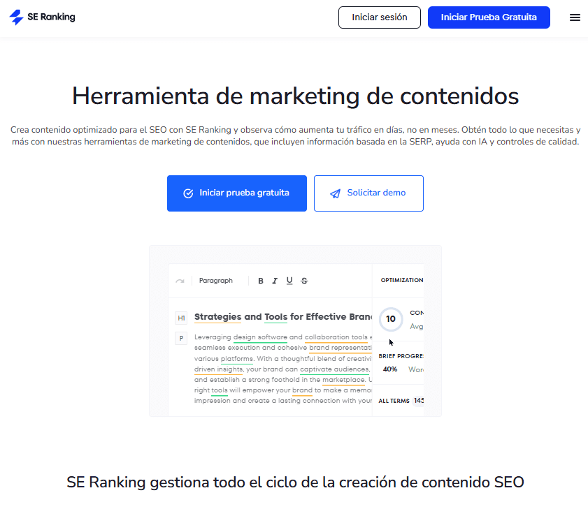 Herramienta de marketing de contenidos: SE Ranking