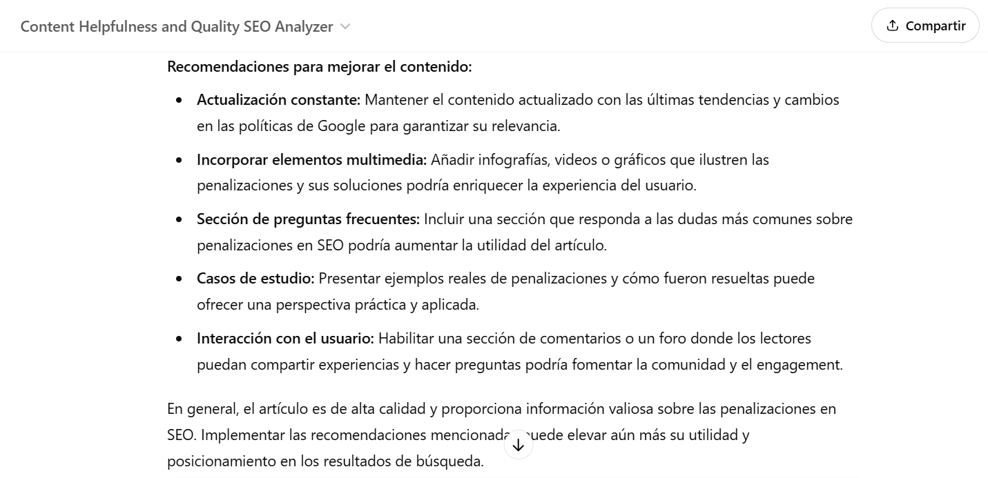 El Analizador SEO de Calidad y Utilidad de Contenido en ChatGPT