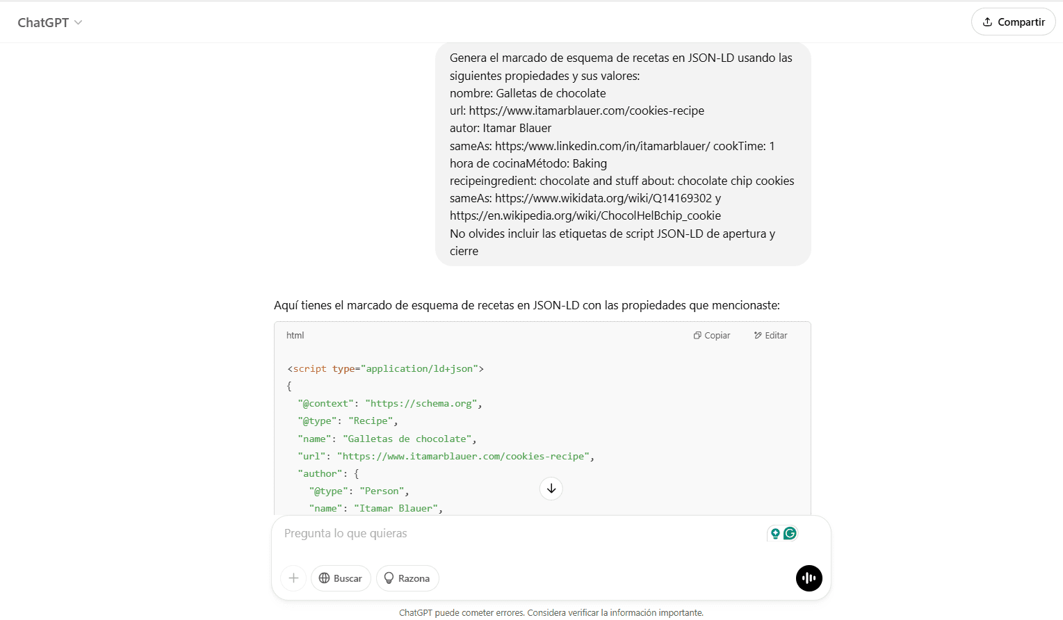 Generar el schema markup con ChatGPT4