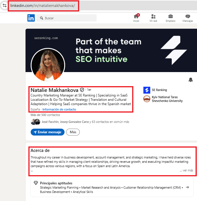 Ejemplo de SEO en LinkedIn