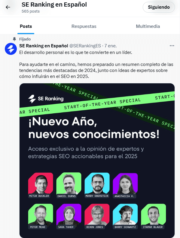 Ejemplo X gestión de redes sociales para empresas