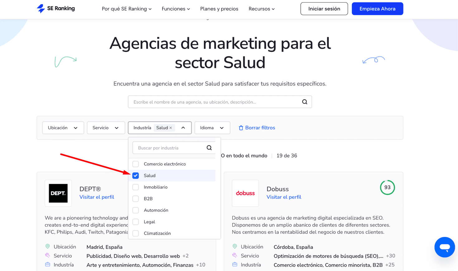 Agencias de marketing para el sector Salud de SE Ranking