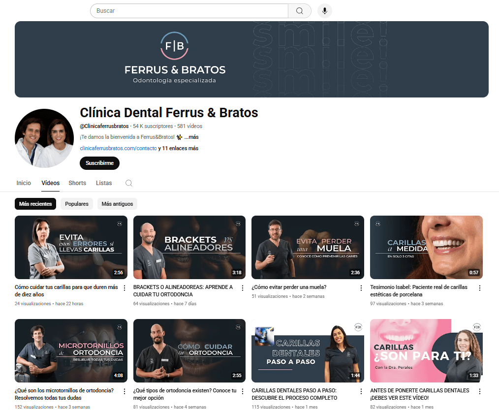 El canal de YouTube de la Clínica Ferrus & Bratos