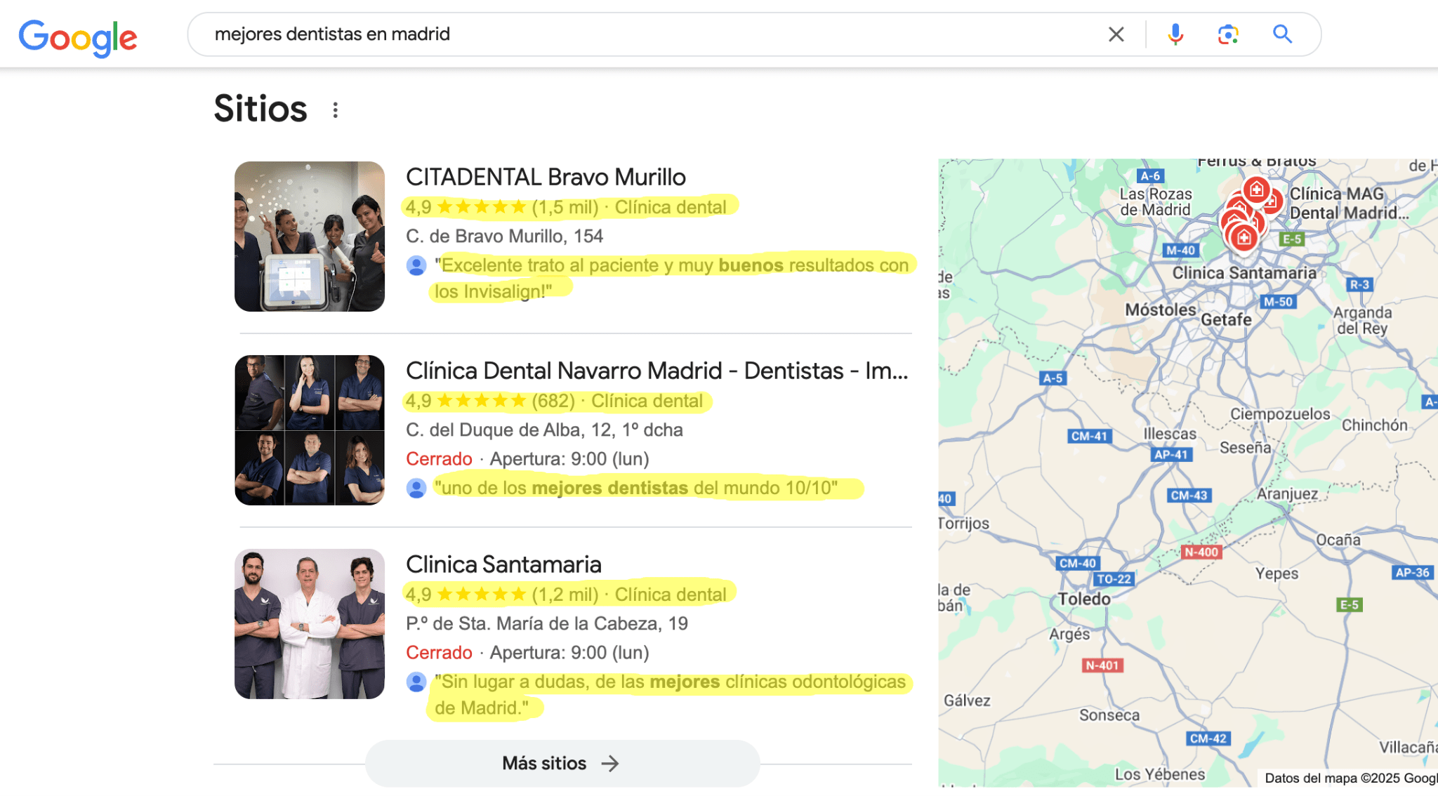 Las reseñas positivas de las clinicas dentales