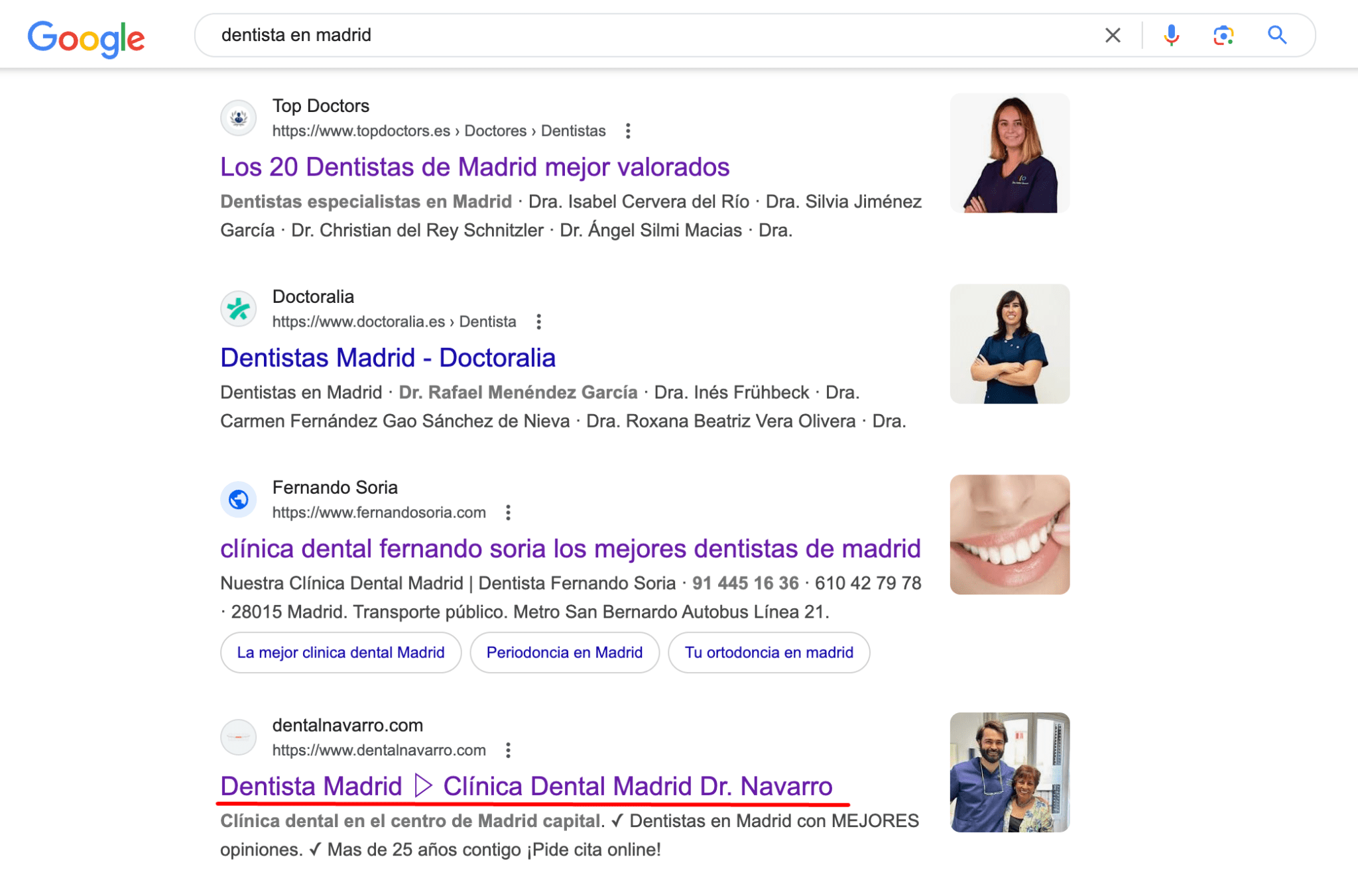 Dentista en Madrid búsqueda de Google