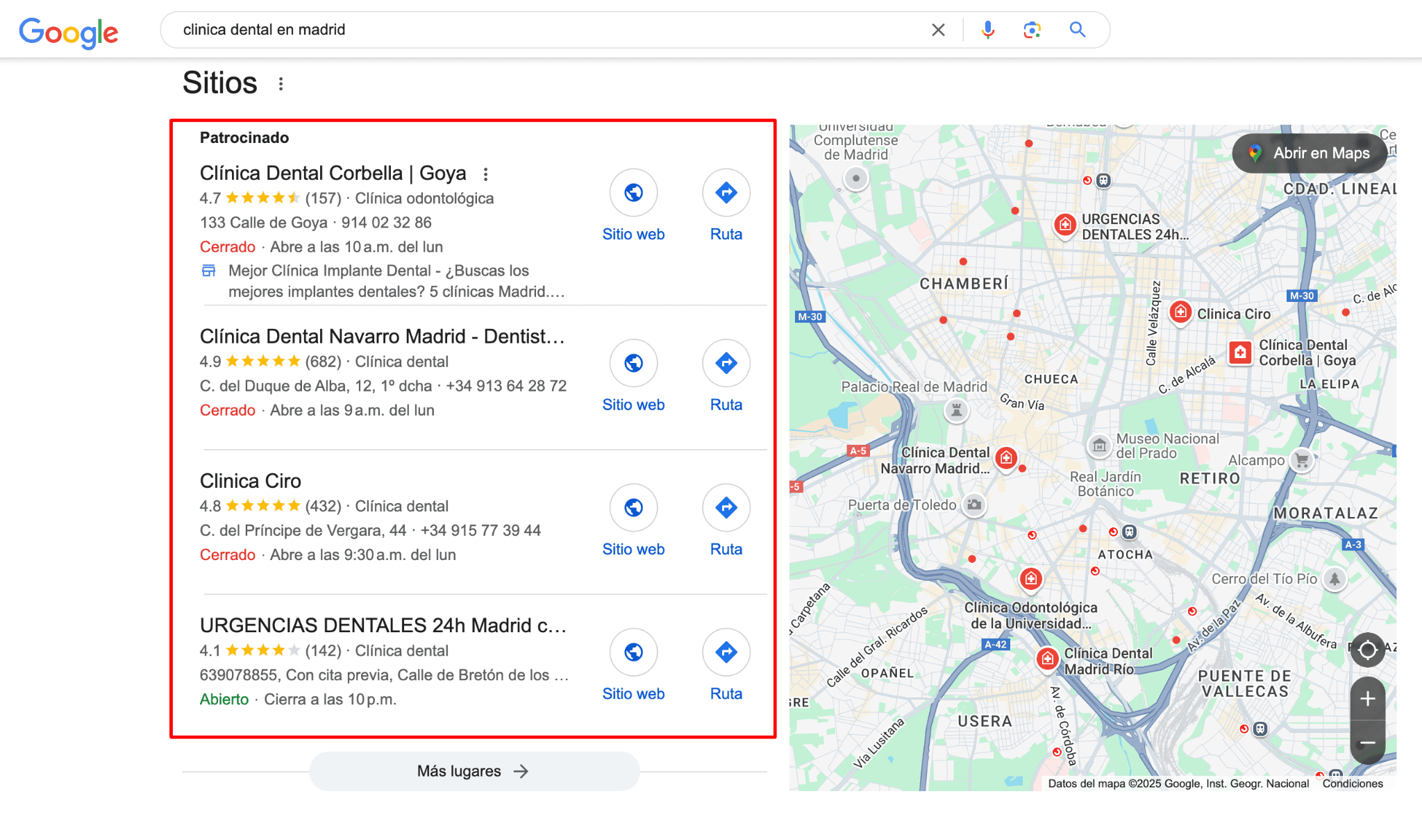 La búsqueda de Google como en Google Maps