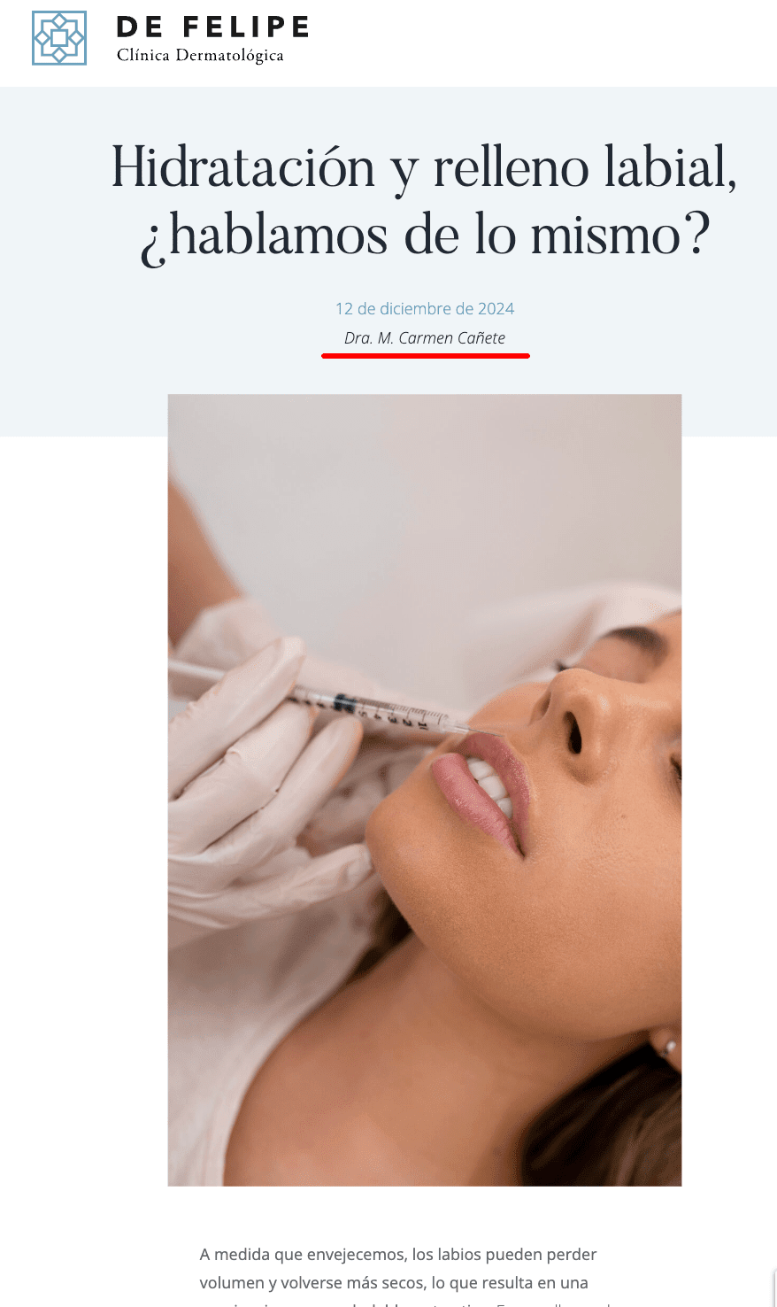 Nombre del autor en el blog de la Clínica Dermatológica De Felipe