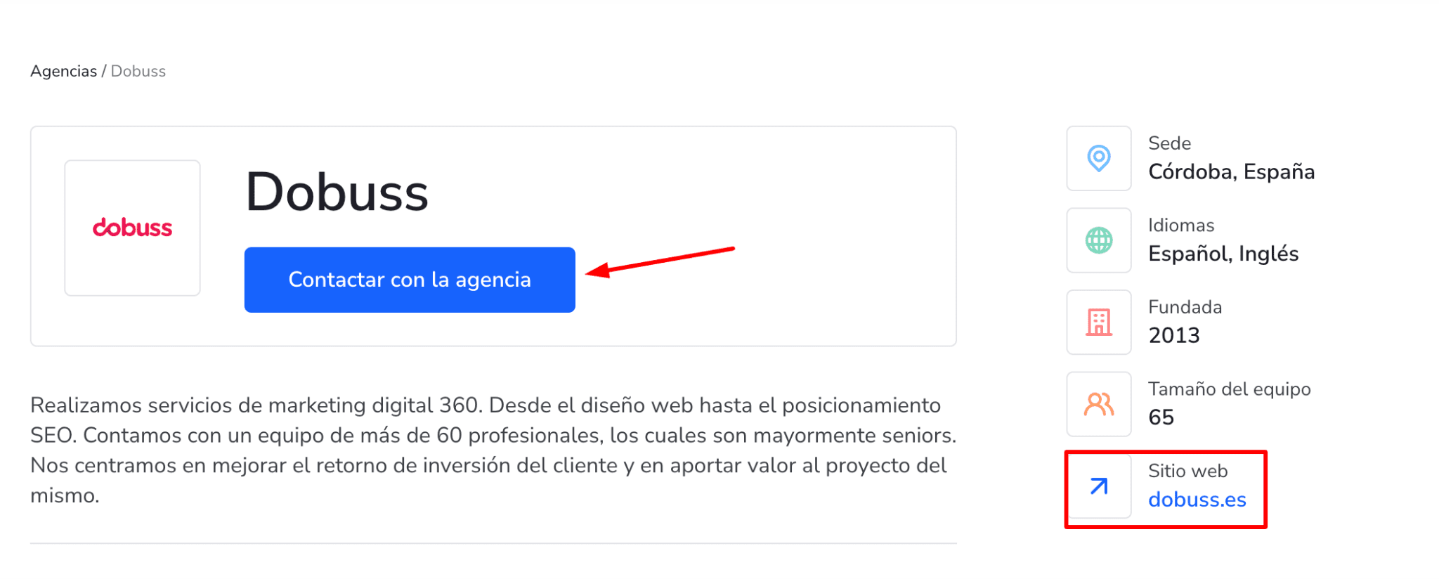 Perfil de la agencia del secor sanitario en el directorio de SE Ranking