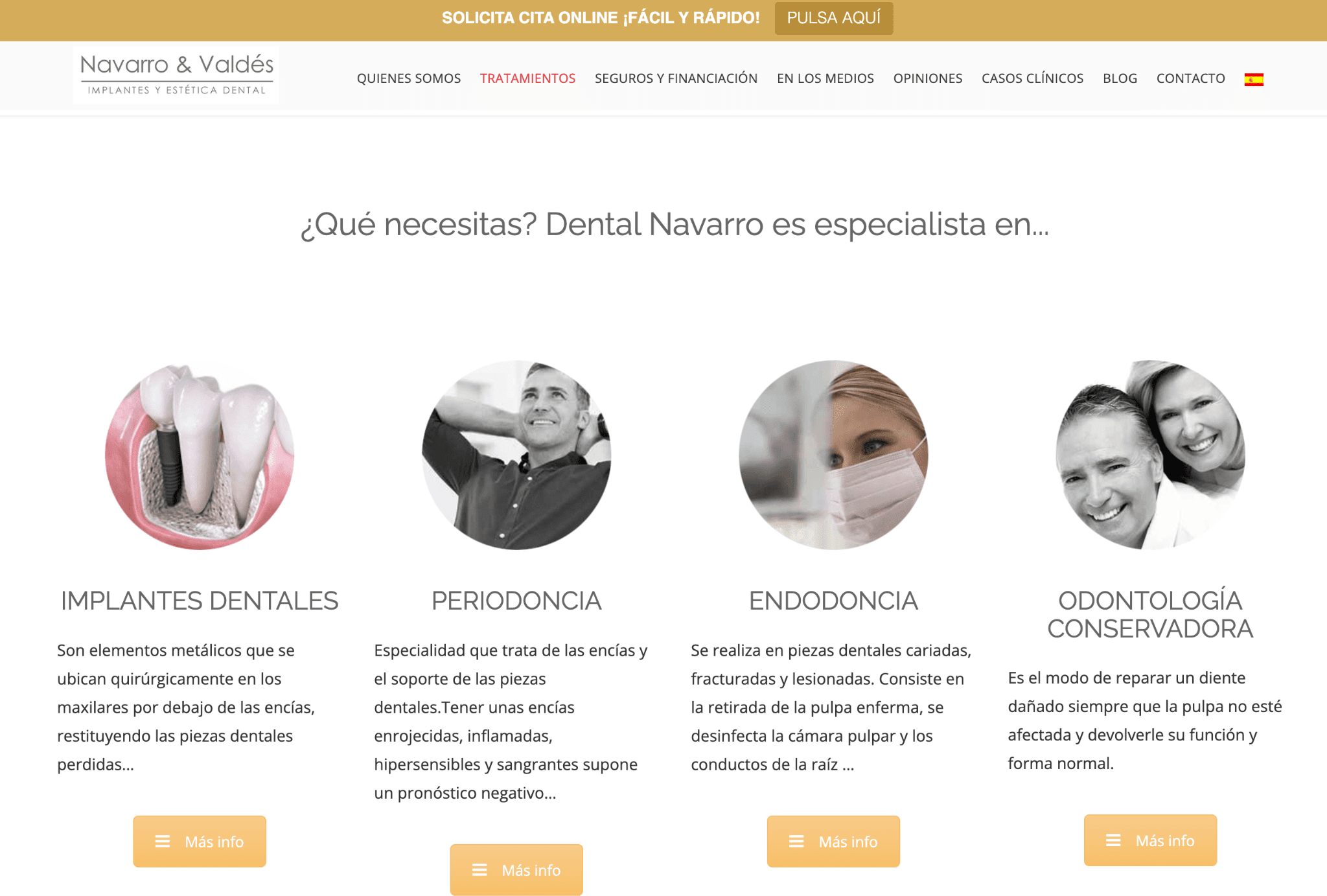 La pagina con servicios de clínica dental