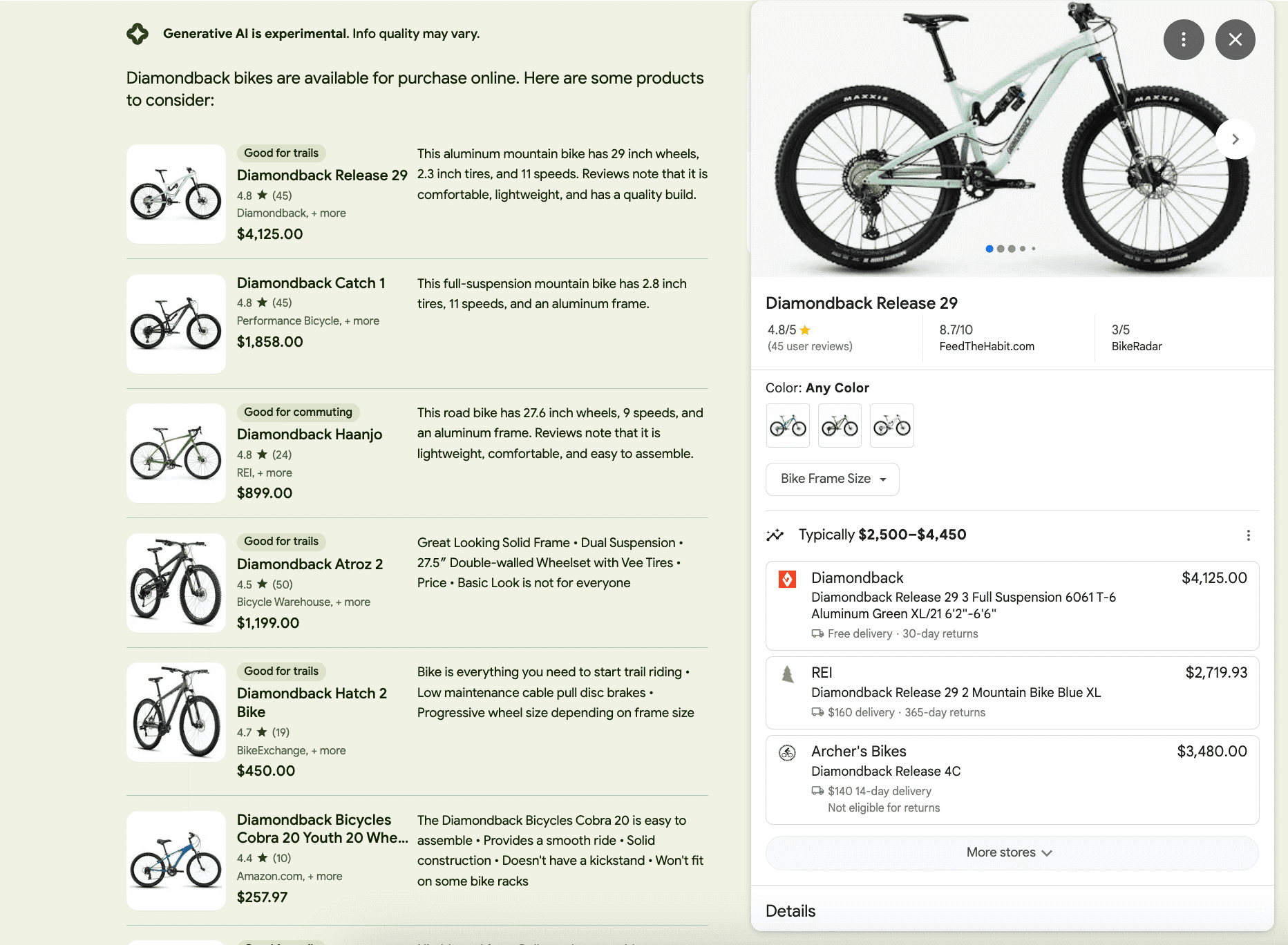 Descripciones de productos en Google SGE