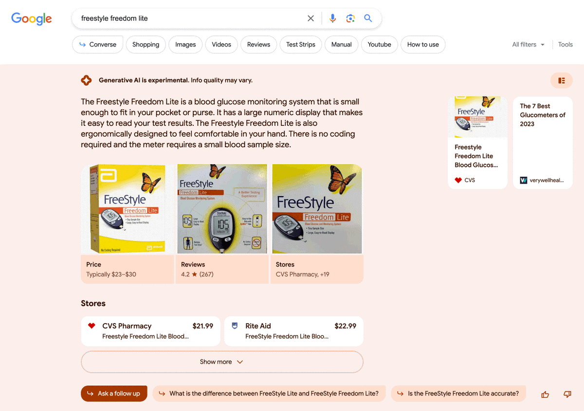 Google SGE resultados de compras