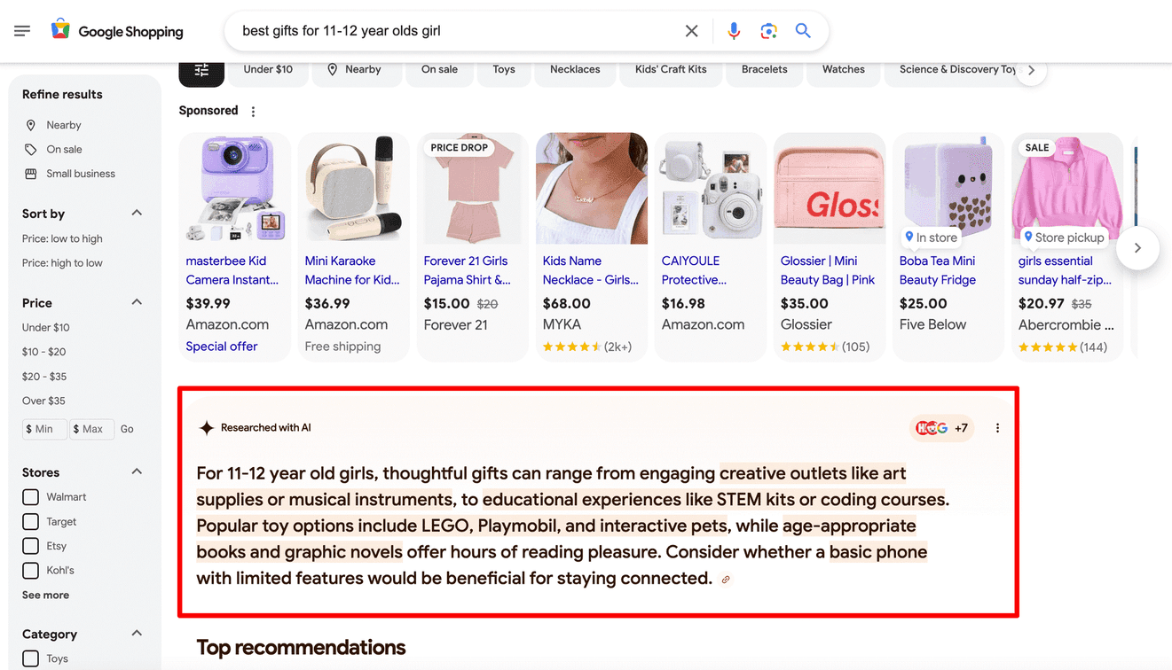 AI Overviews en pestaña de compras