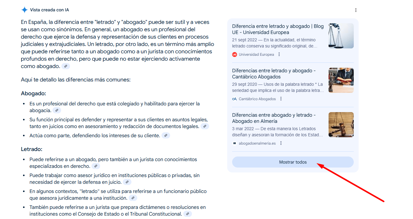 El botón Mostrar todos en AI Overviews