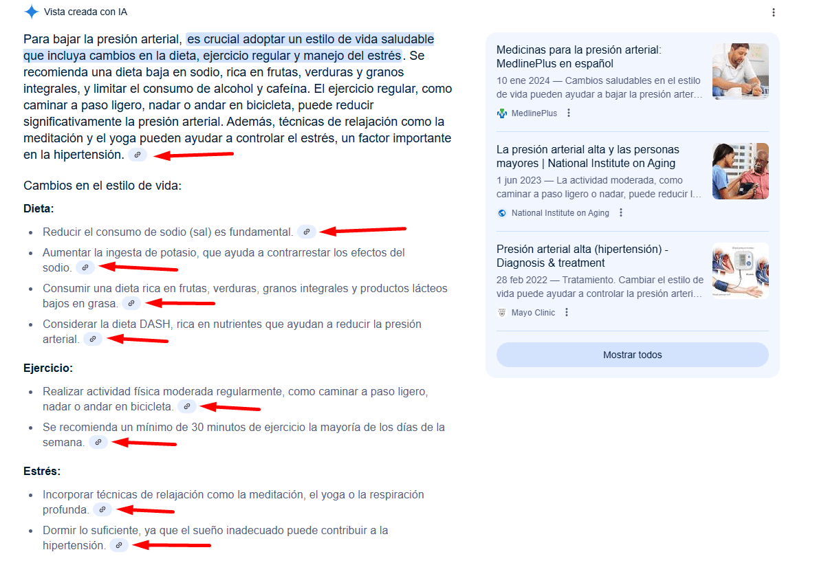 Enlaces en la Vista creada con IA