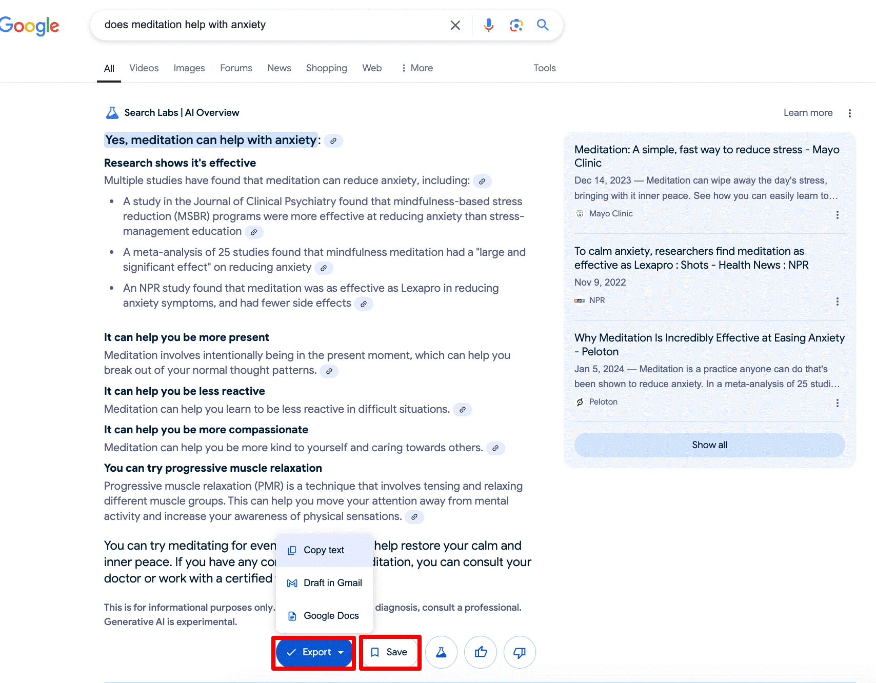 Exportar, copiar o guardar una vista creada con IA