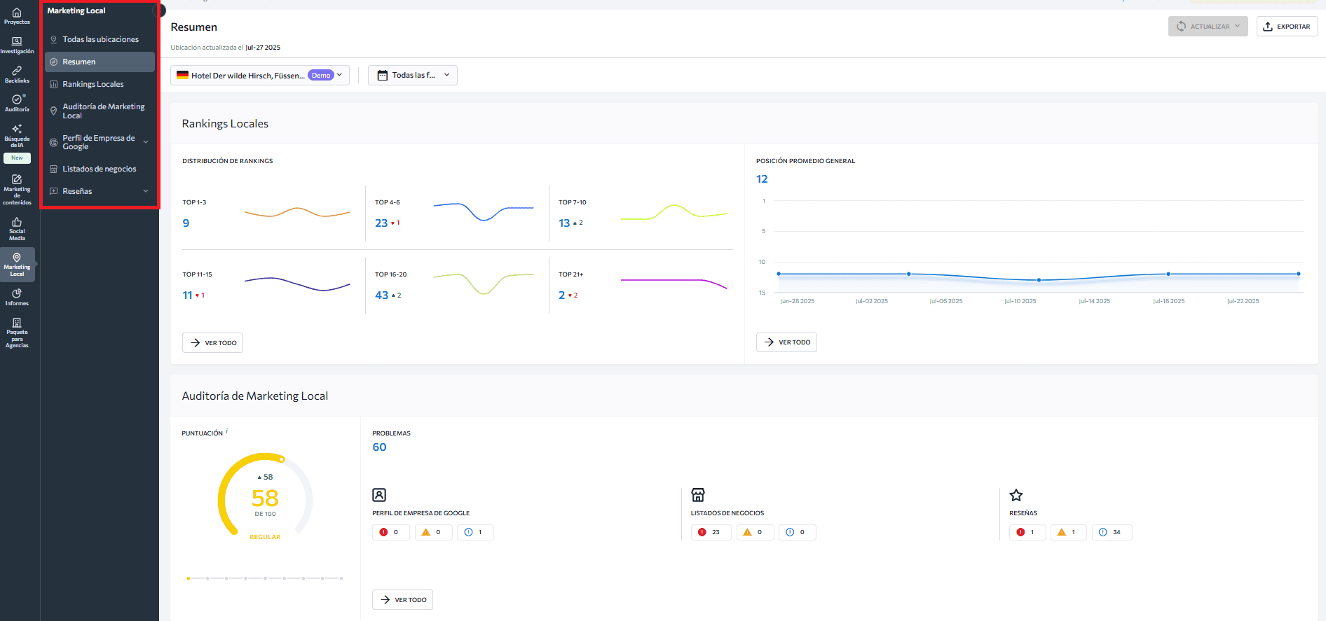 Herramienta de Marketing local de SE Ranking para aparecer primero en Google Maps