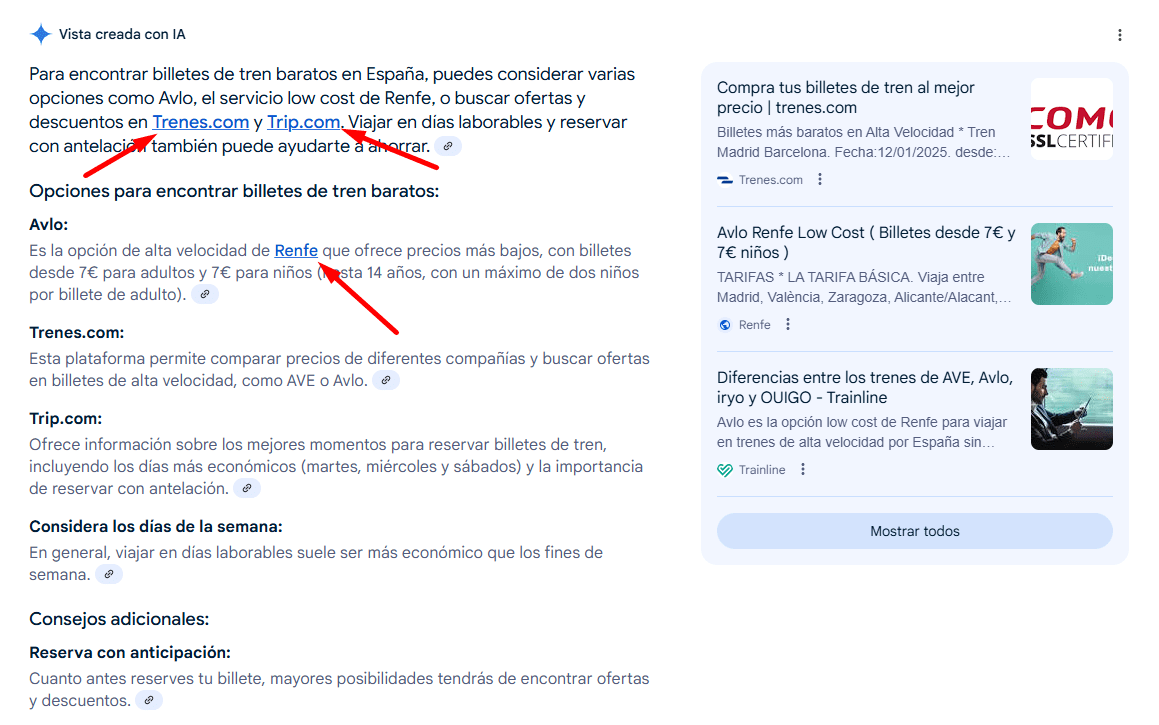 Google está probando hipervínculos como texto ancla en azul en AI Overviews