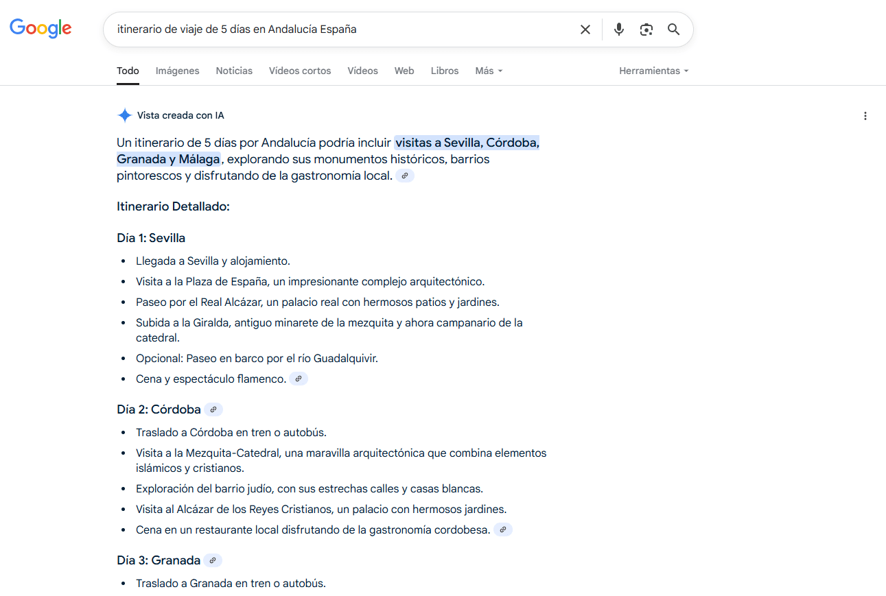Recomendaciones turísticas con IA en Google