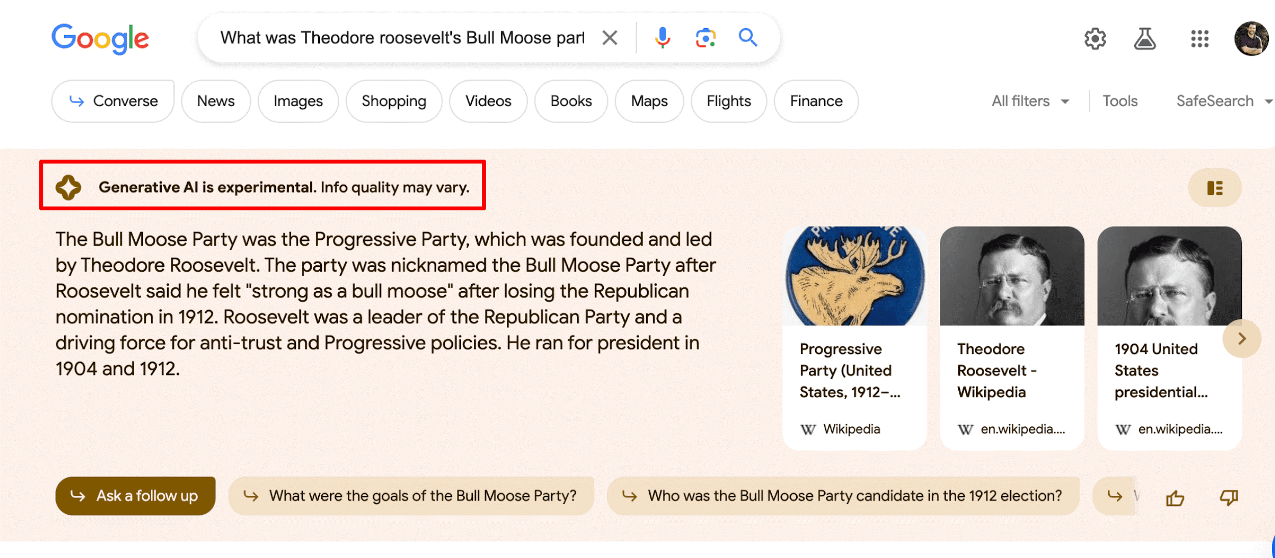 Respuesta de IA en Google en 2023