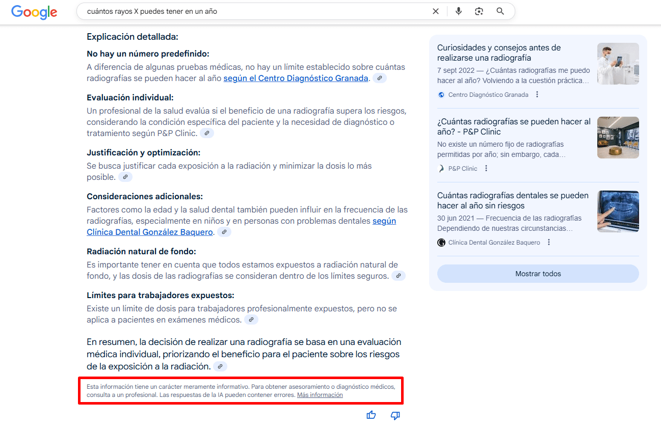 Descargos de responsabilidad para las consultas YMYL en AI Overviews