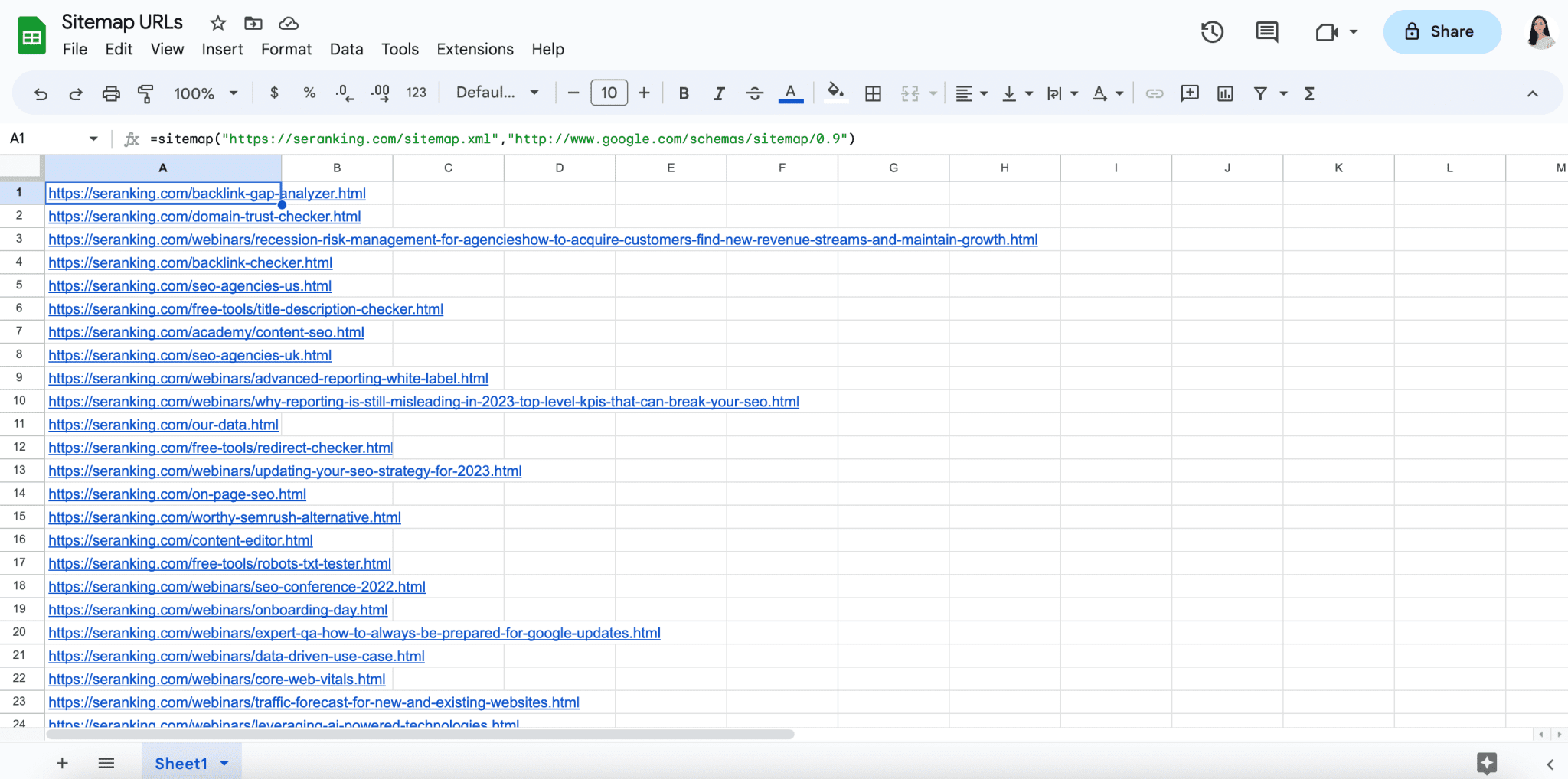 Site URLs extracted from sitemap