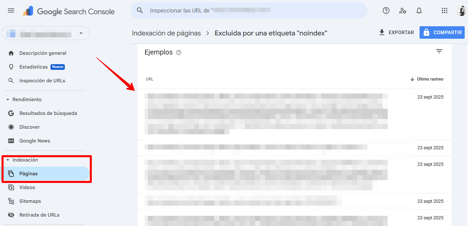 Páginas bloqueadas para la indexación en GSC