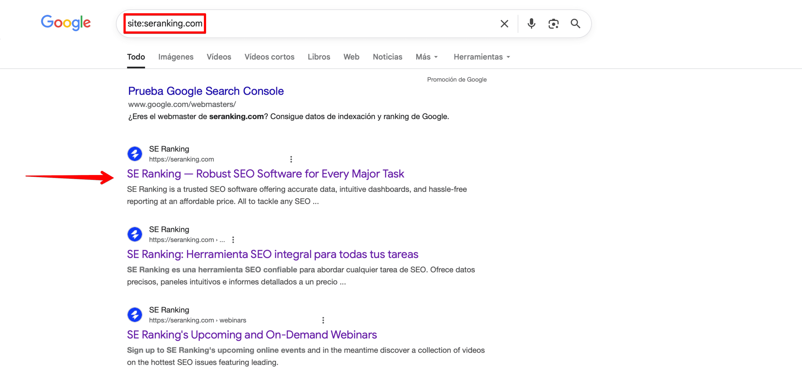 Páginas web en Google