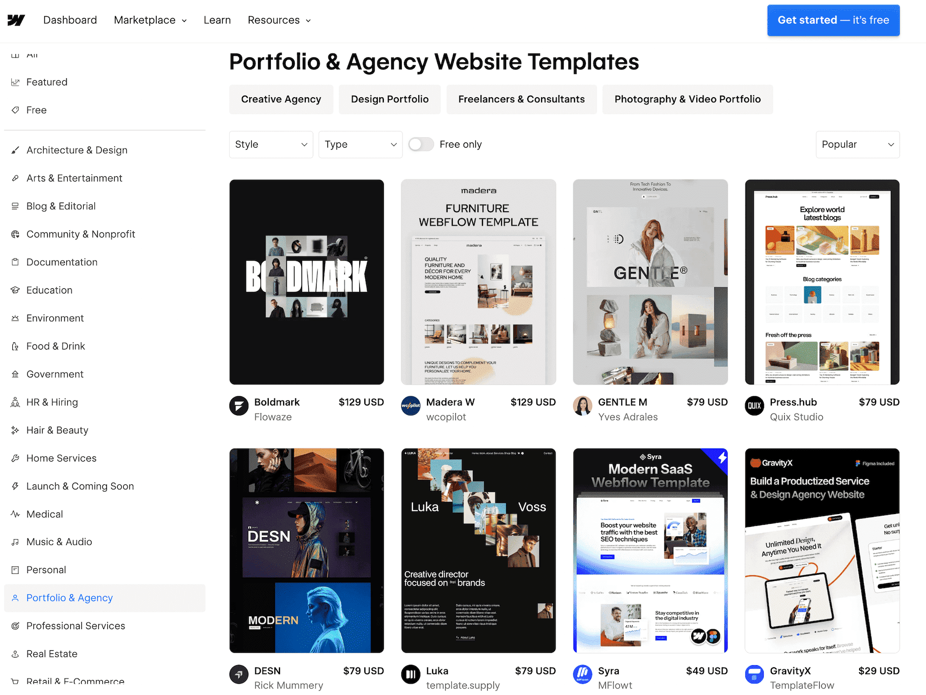 Plantillas para sitios web de Webflow