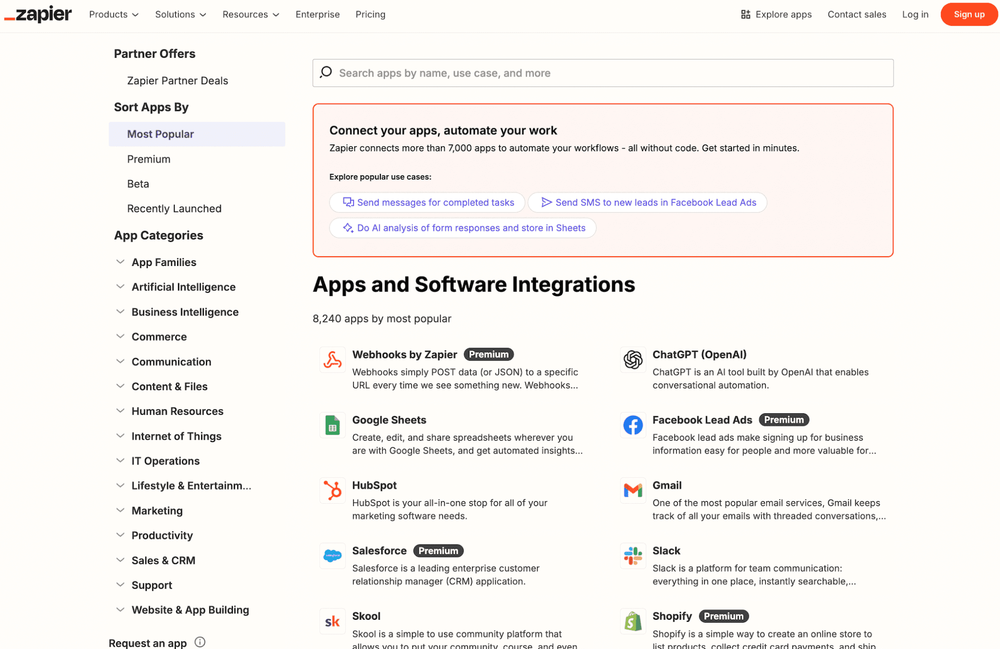 Directorio de aplicaciones de Zapier