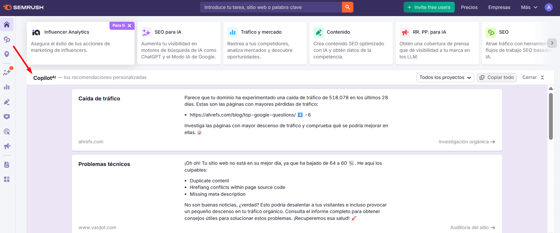 Copilot AI de Semrush