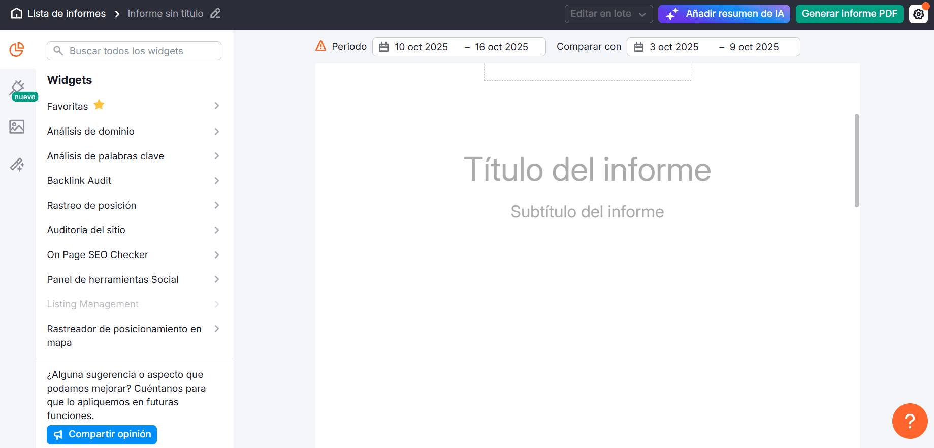 Herramientas My Reports de Semrush