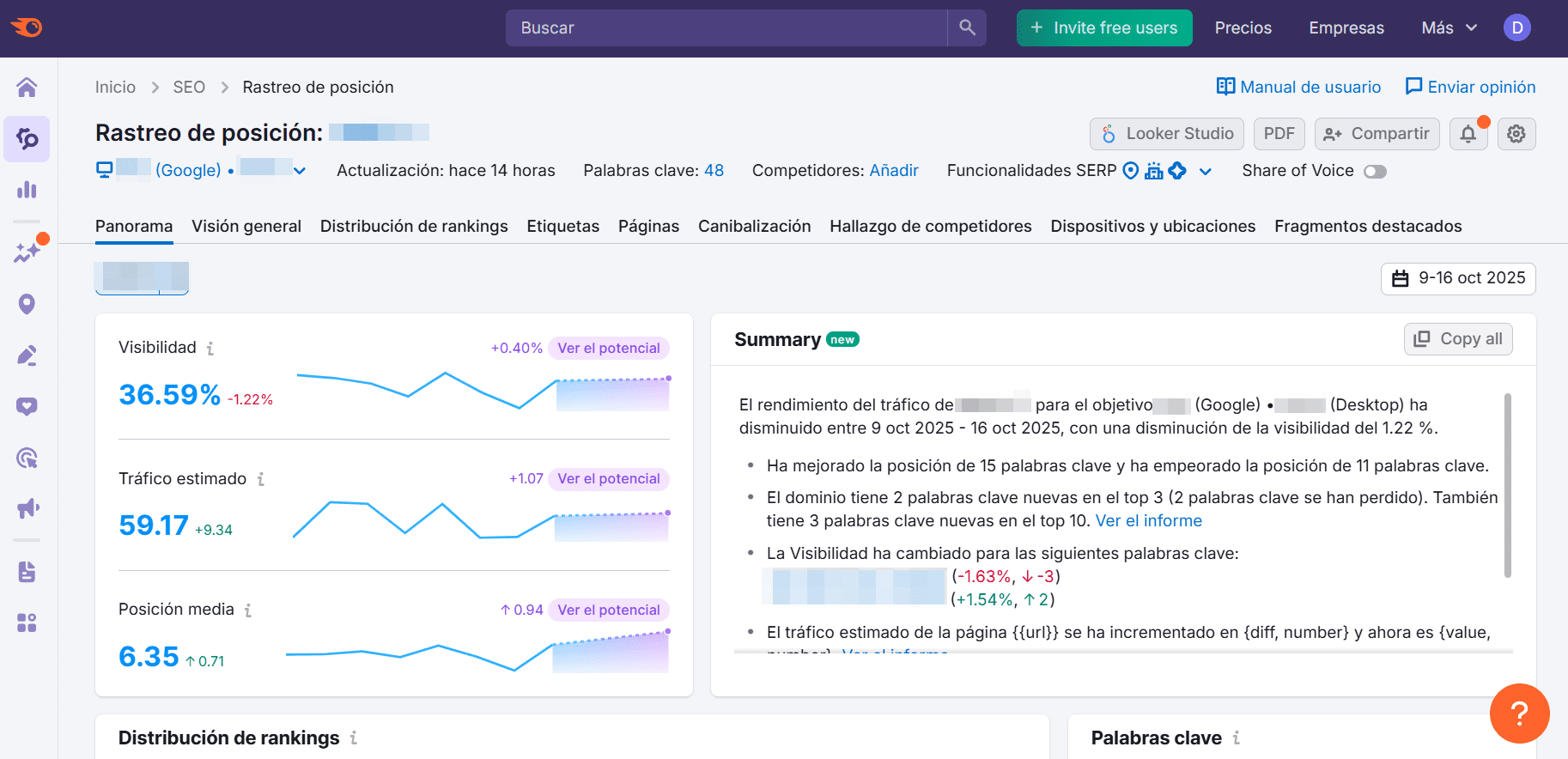 La herramienta de rastreo de posición de Semrush