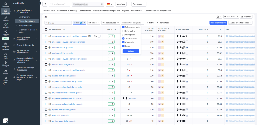 Investigación de la competencia: búsqueda de Google