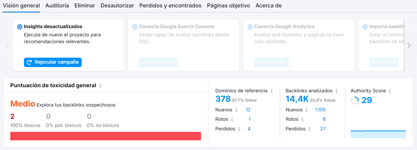 La herramienta Backlink Audit de SEMrush